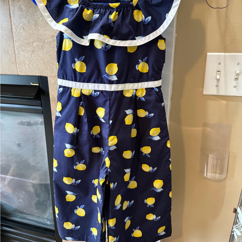 Kids Navy Lemon Print Ruffled One piece